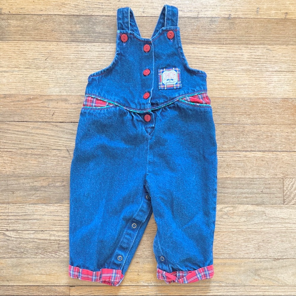 Vintage OshKosh Plaid Denim Bubble Overalls | 18M
